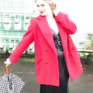 Vintage Red Wool Pea Coat Blazer